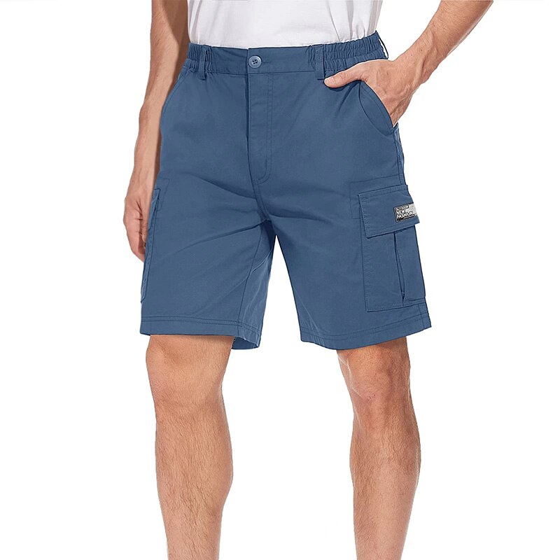 Men's Cotton Summer Lightweight Soft Casual Twill Elastic Baggy Multi-Pockets Ripstop Cargo Work Shorts