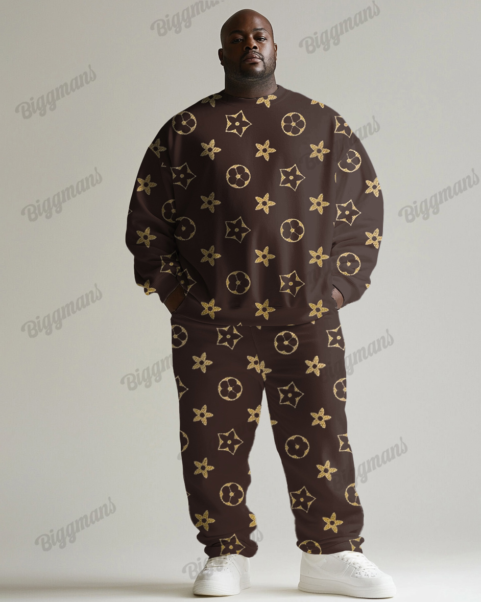 Men's Plus Size Fun Flower Prints Crewneck Sweatshirt Suit
