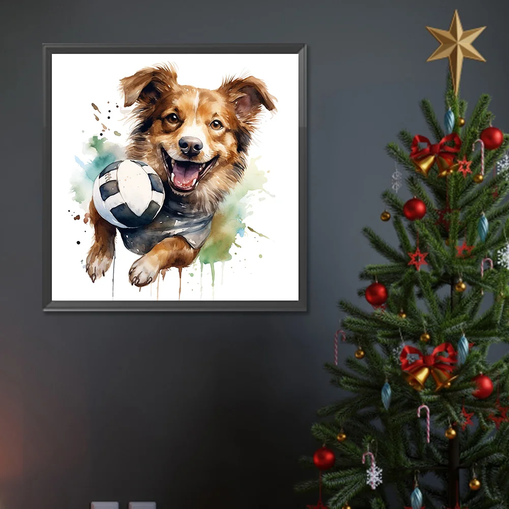 Full Round Diamond Painting 30*30cm - Puppy Playing With Ball