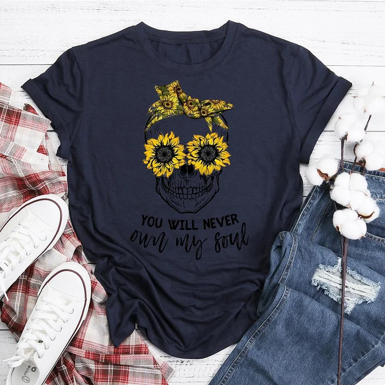 Skull Sunflower Eyes Leopard Headscarf Mom Life T-Shirt Tee-06077-Annaletters