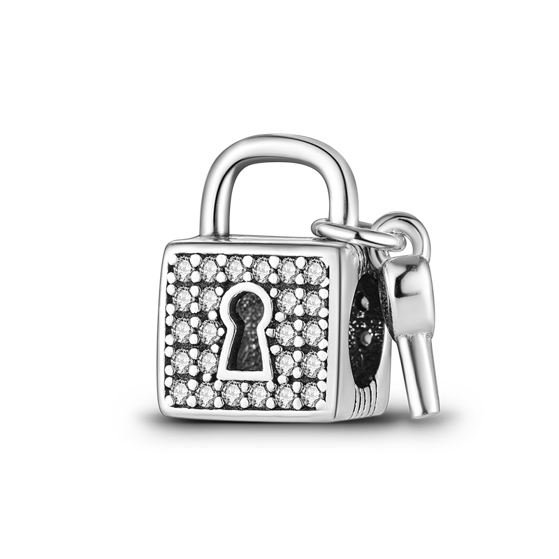925 Sterling Silver Keys and locks CZ Cubic Zircon Charm fit Charm Bracelet DIY Jewelry KTC379