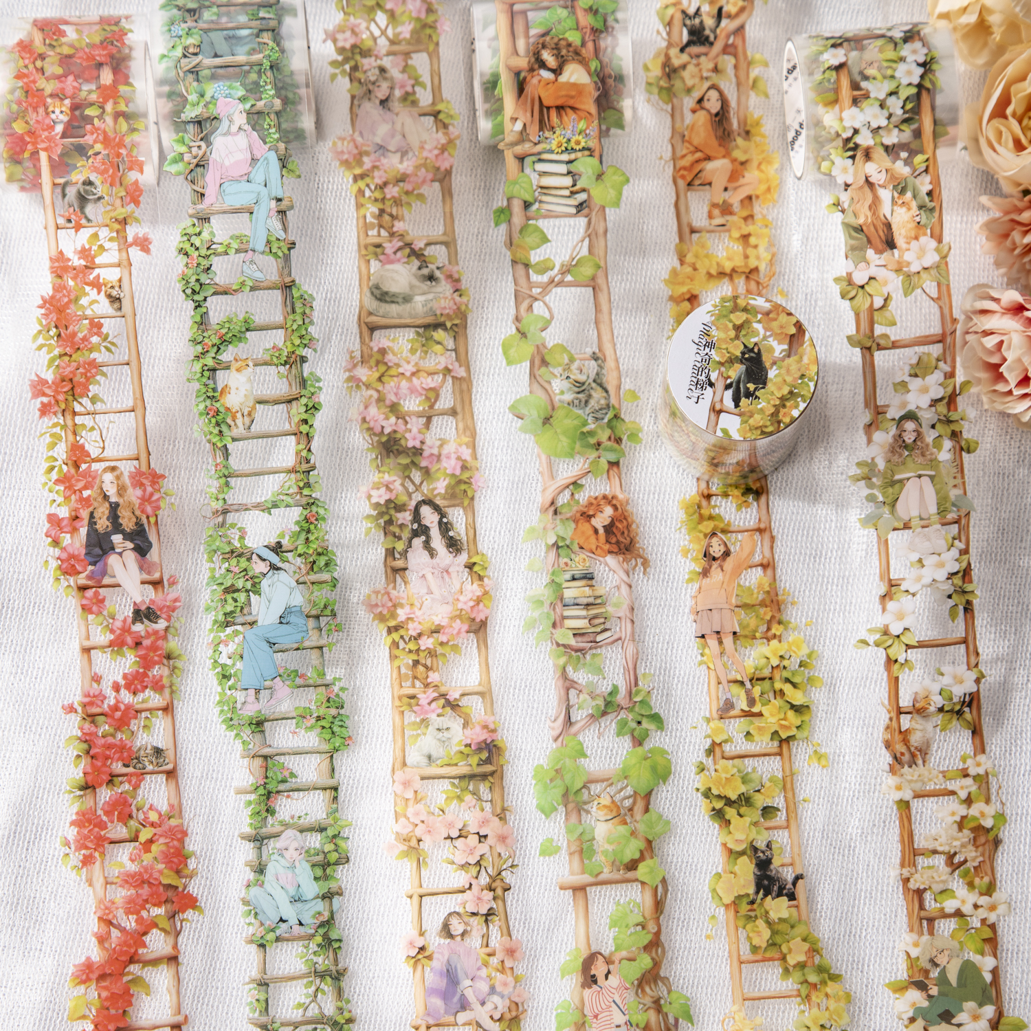 PET 테이프 - 40mm*200cm 매직래더 시리즈 빈티지 꽃 캐릭터