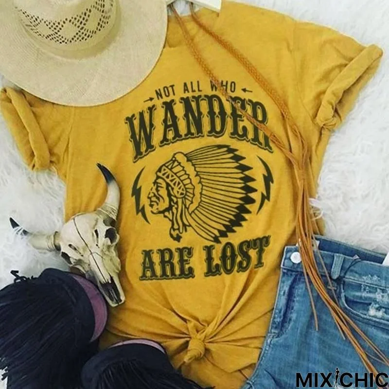 Women Short Sleeve Letter Character Print Not All Who Wander Are Lost Casual T-Shirt Fashion Tops Tee