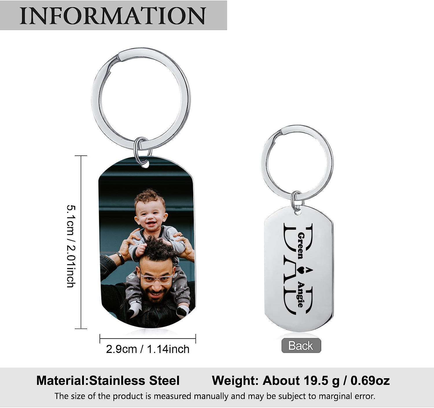 2 Names - Personalised Dad Keychain Custom Name & Photo Keychain Father's Day Gifts-Jessemade AU