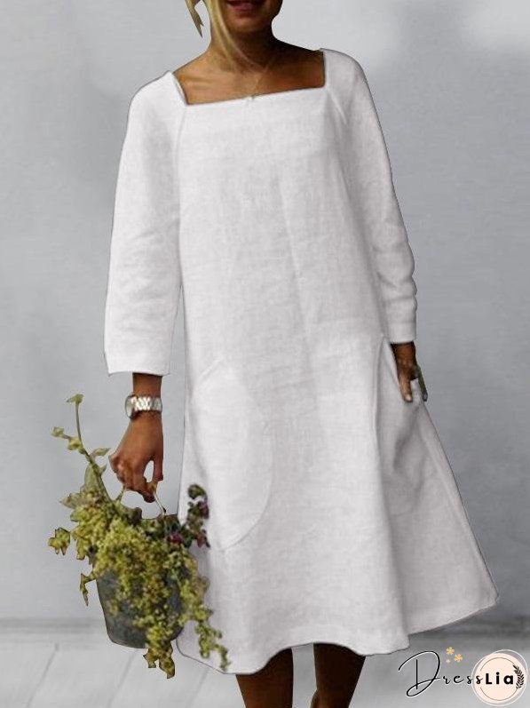 Dresses Pocket Square Neck Long Sleeve Casual Dress for Women