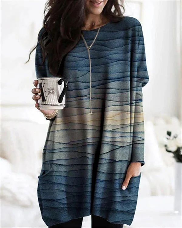 Color Block Casual Round Neckline Long Sleeve Blouses
