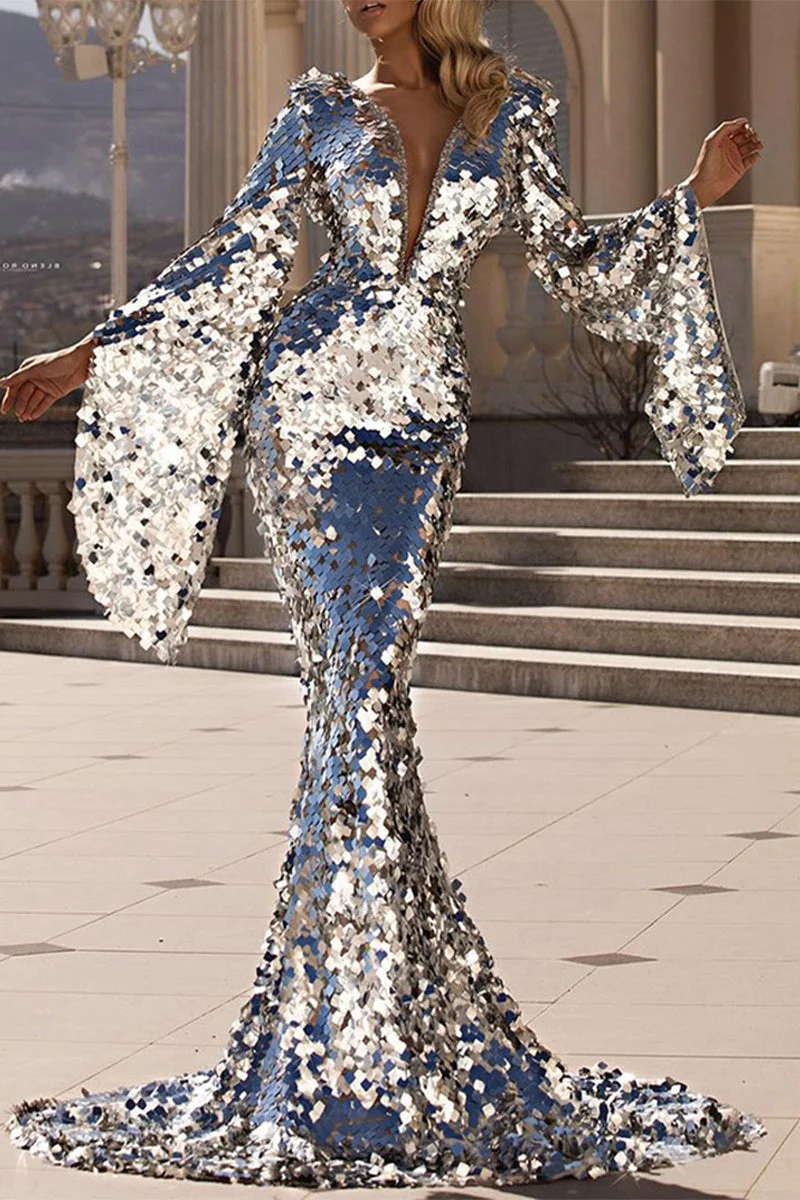 Sexy Formal Solid Patchwork V Neck Wrapped Skirt Dresses