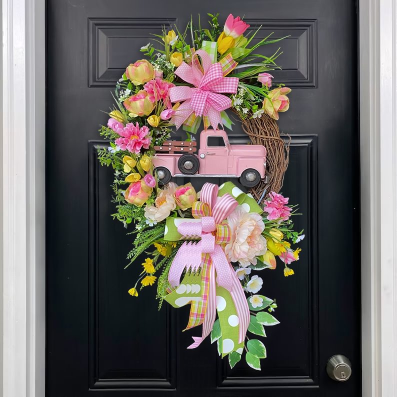 Spring Easter Pink Truck Swag Wreath