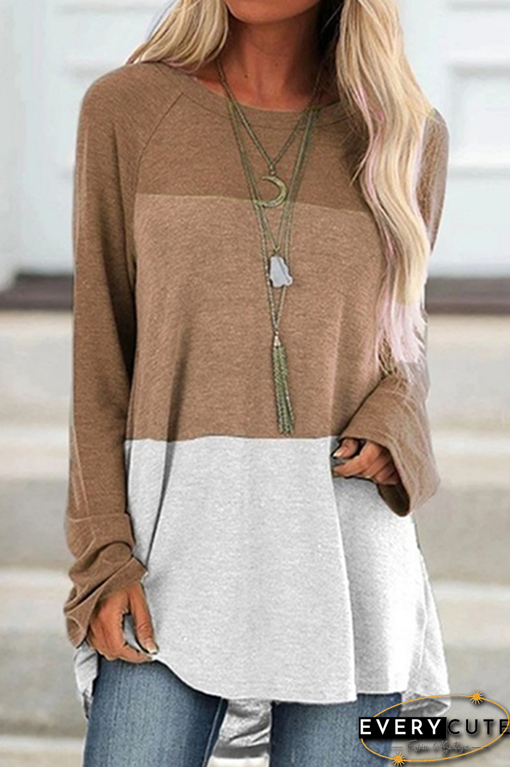 Casual Patchwork Basic Contrast O Neck Tops(6 Colors)