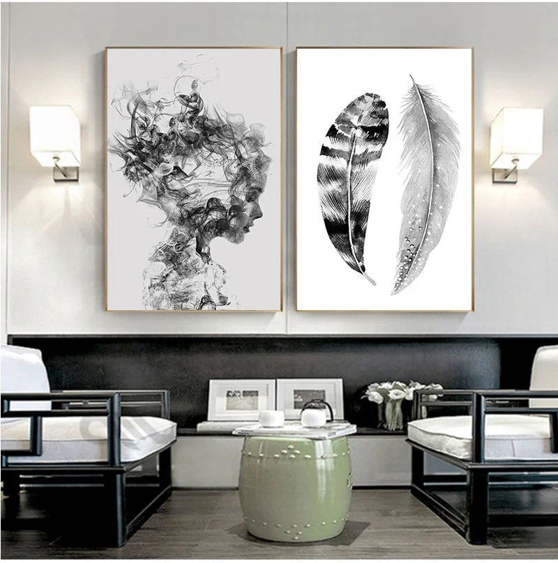 Scandinavian Posters Nordic Poster Black and White Pictures Feather Wall Painting Abstract Art Prints Living Room Wall Decor