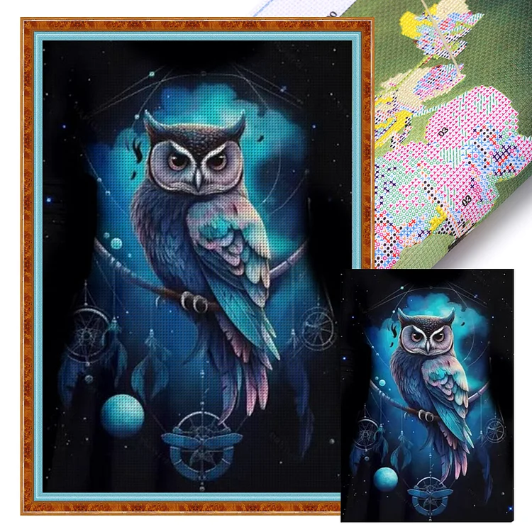 【Huacan Brand】Blue And Black Owl 11CT Stamped Cross Stitch 40*60CM