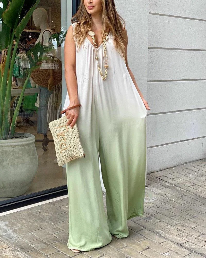 Casual V-Neck Sleeveless Gradient Jumpsuit
