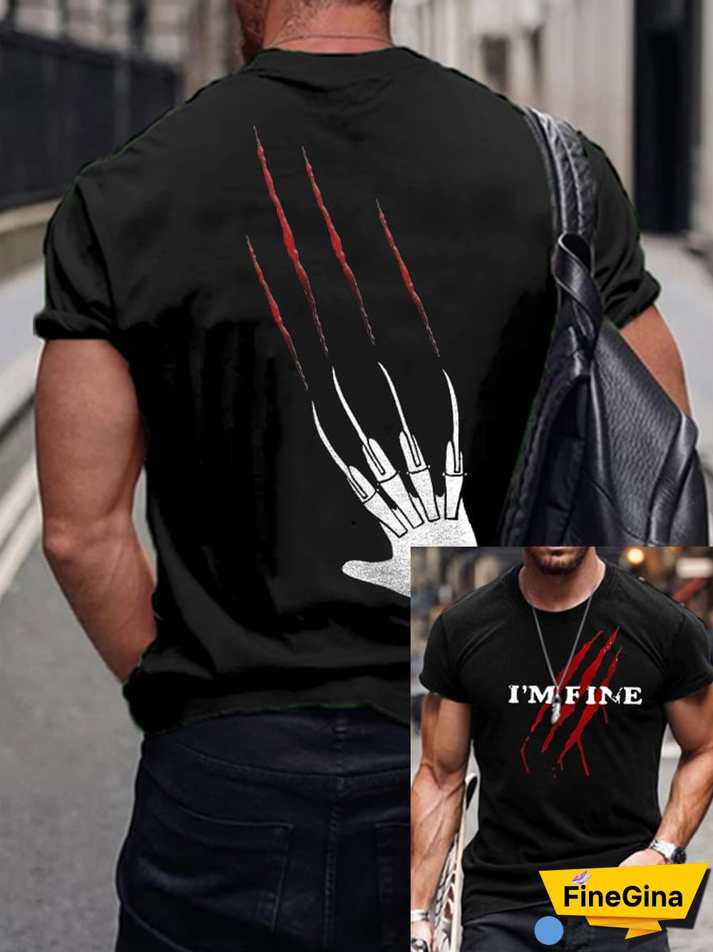 Men'S I'm Fine Bloody Halloween Print Casual T-Shrit