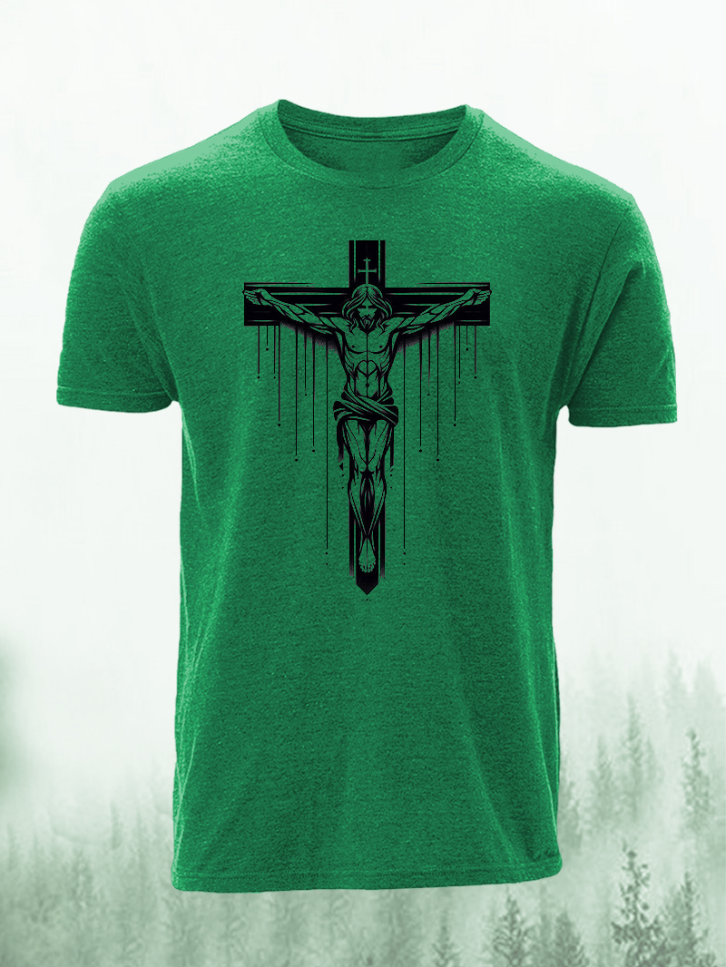 Men's Jesus Cross Print Casual Short Sleeve T-shirt
