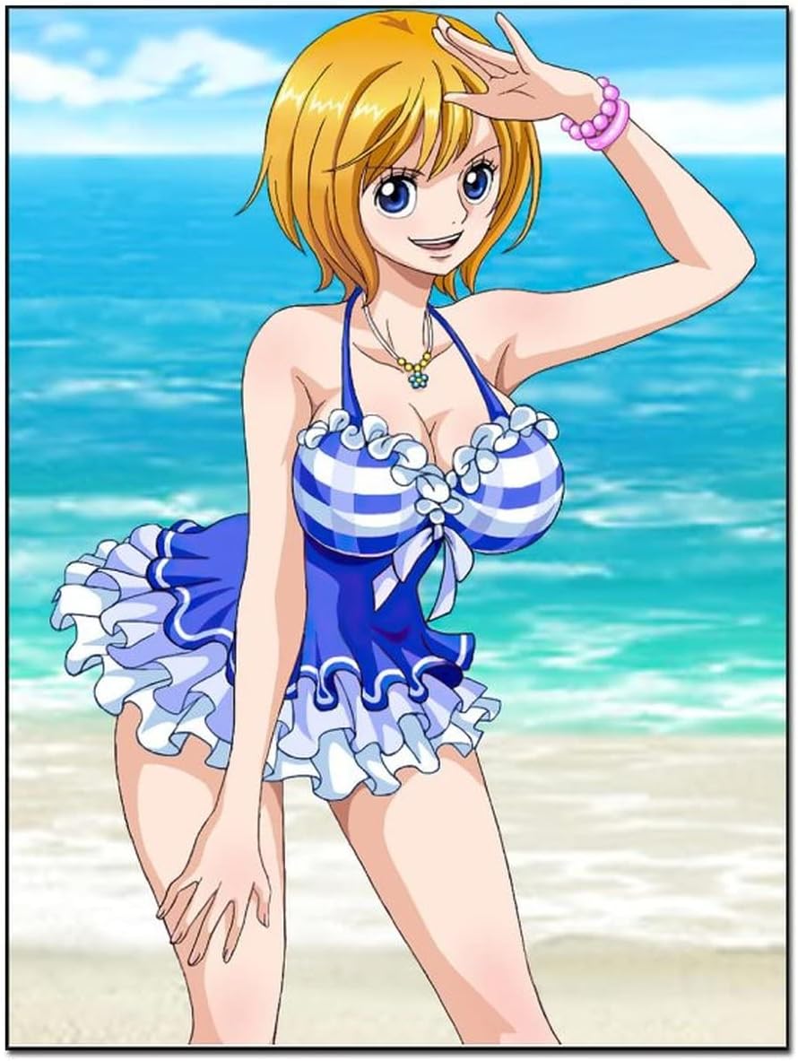 Anime 1-Piece Poster Canvas Wall Art Beautiful Sexy Naime Girl Nami in Blue Skirt on Beach Boy Gift Home Decor for Bedroom Bathroom Living Room College Decor 20x26inch(51x66cm) Unframe-Style 20x26inch(51x66cm)