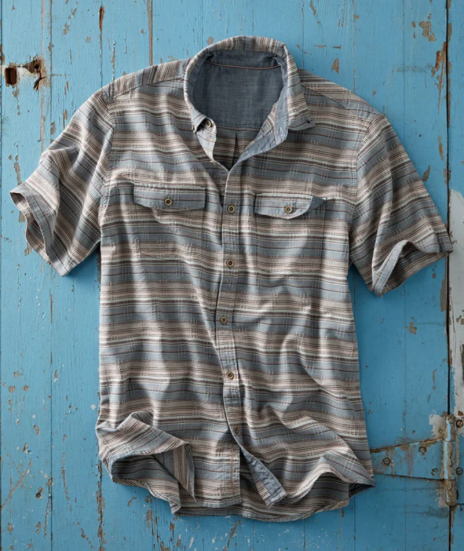 Men's multicolor striped pattern cotton linen shirt