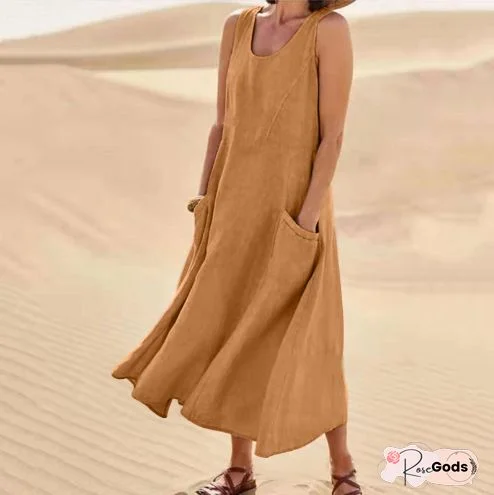 Crew Neck Casual Sleeveless Dress