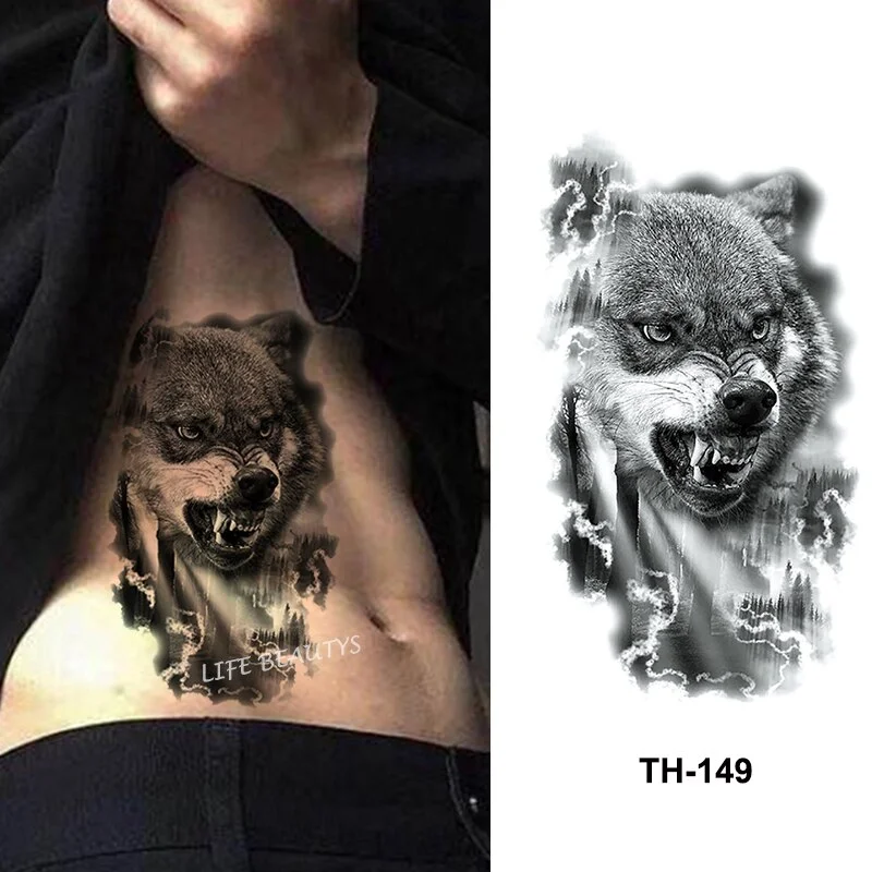 Sdrawing Tiger Cool Temporary Tattoo Sticker Fashion Wolf Waterproof Animal Body Art Arm Fake Removable Tatoo Men Women Personality