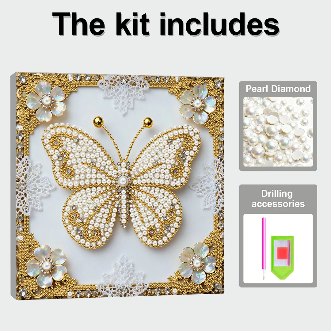 Butterfly DIY Pearl Diamond Art Kit for Adults Home Decor 25x25cm With Frame
