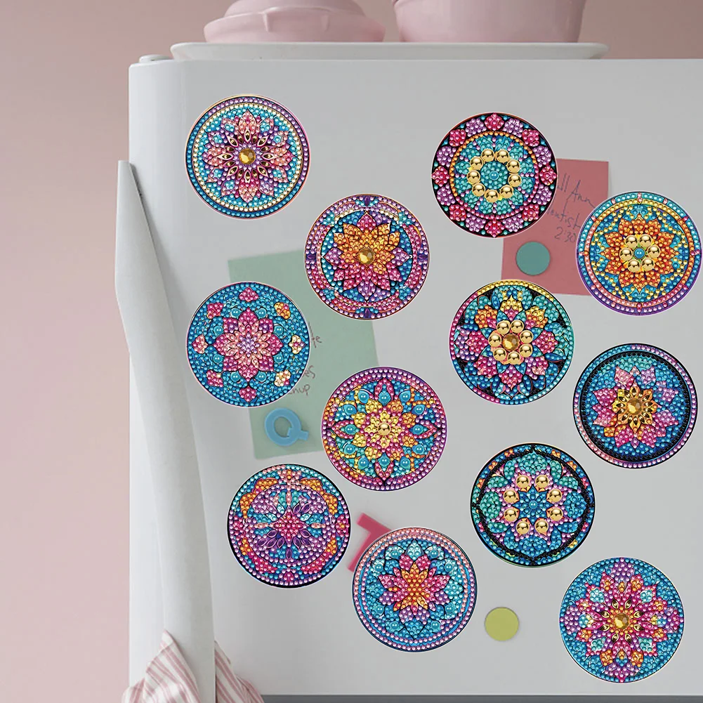 12pcs DIY Mandala Diamond Painting Magnets Refrigerator for Adult Kid Beginners