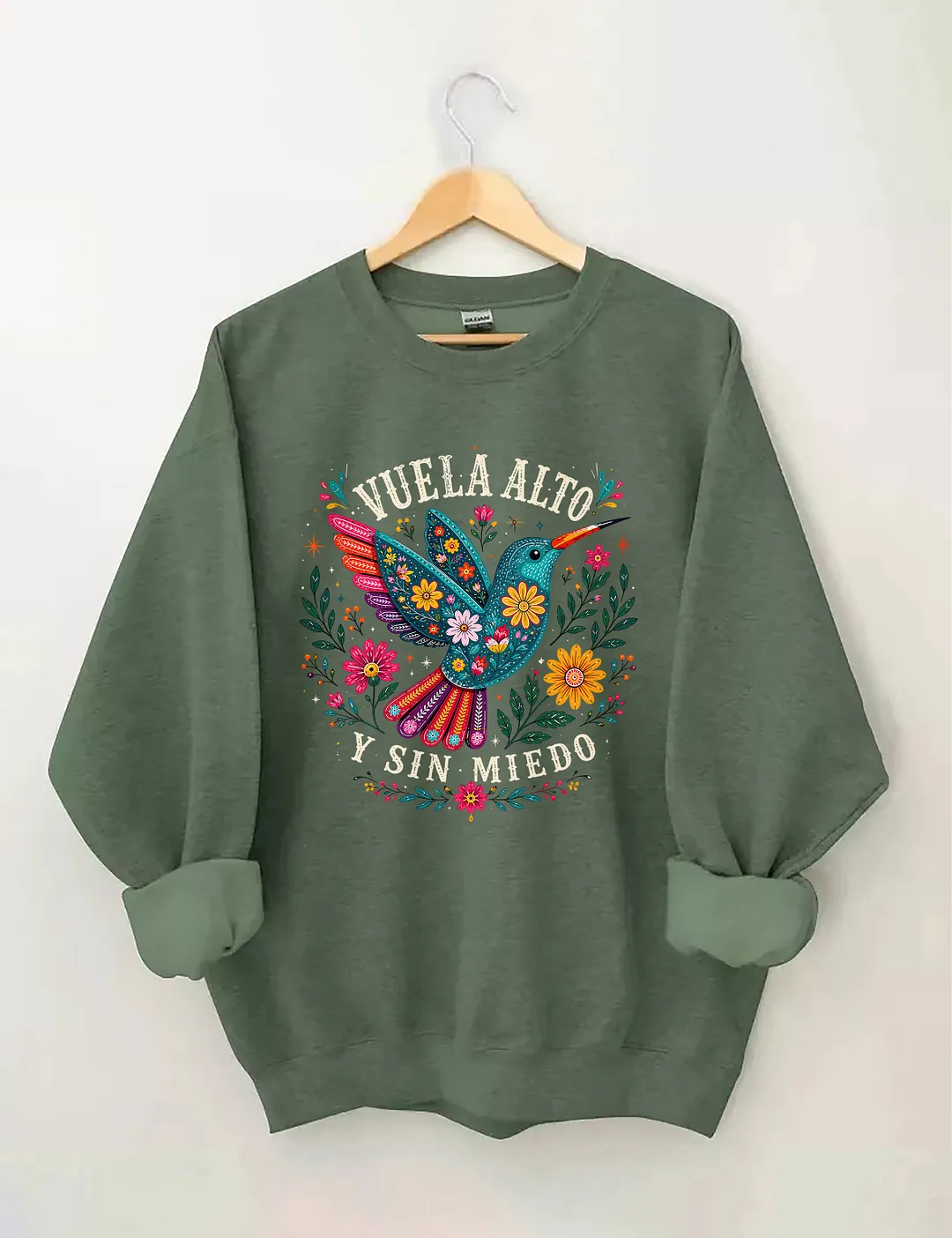 Vuela Alto Y Sin Miedo Hummingbird Floral Sweatshirt