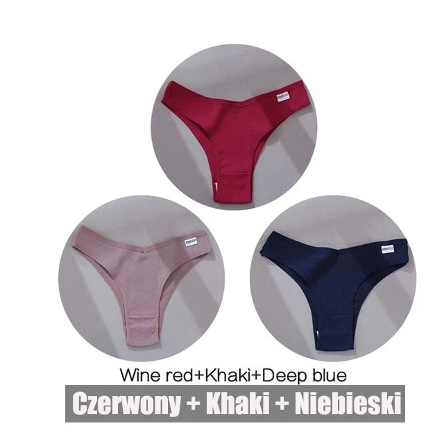 3PCS/Set Sexy Women's Panties Cotton Brazilian Underwear Women V Waist Women's Thong Female Underpants Intimate Lingerie M-XL