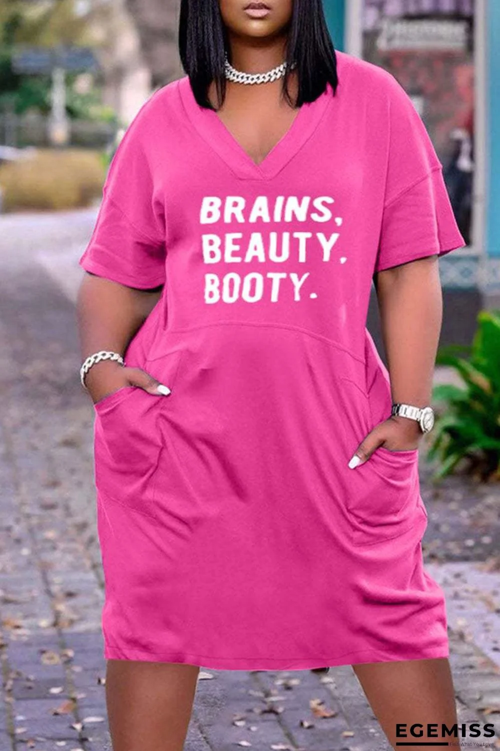 3D Printed Outdoor Fashion Casual Loose Plus Size Women's V-neck Sleeve Dress White Dresses | EGEMISS