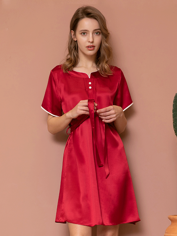 Silk Self Tie Silk Nightgown Two Colors Selected-Luxury Silk Life