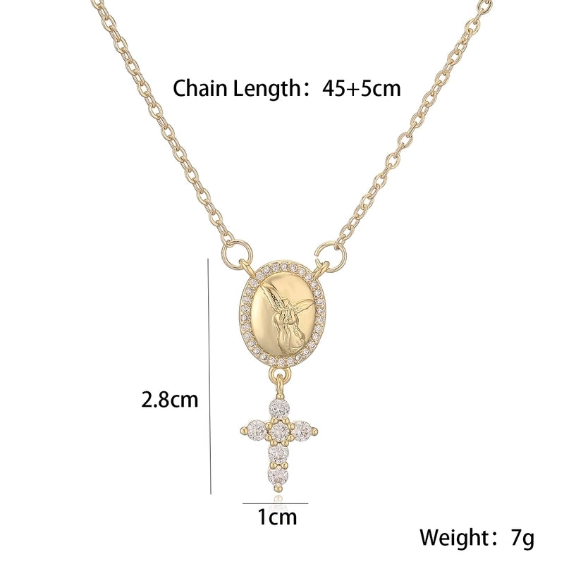 Niche Personality Copper Plating 18K Gold Zircon Cross Pendant Necklace Women’s Fashion Simple Clavicle Chain