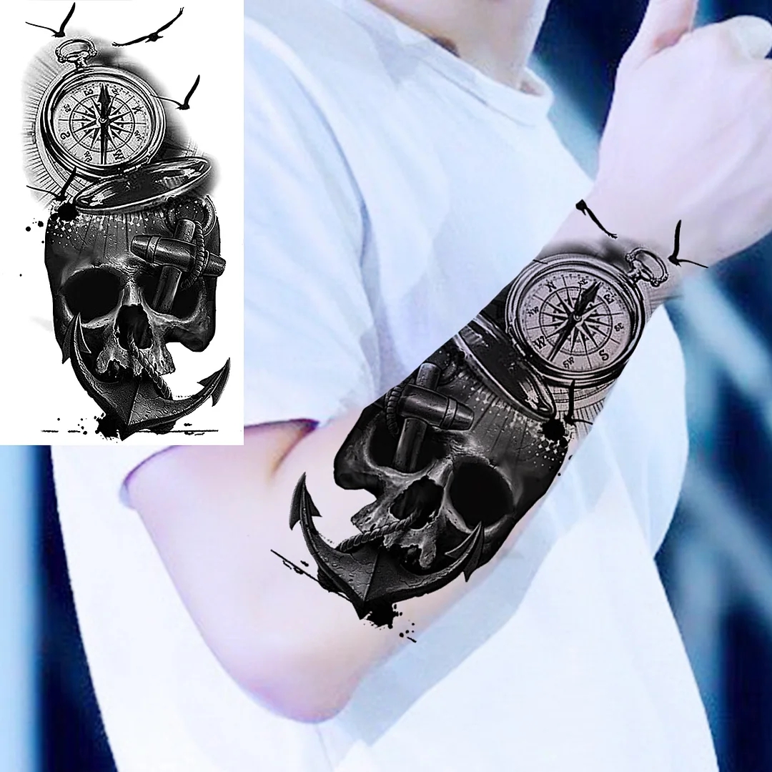 Sdrawing Skull Halloween Skeleton Temporary Tattoo For Men Adults Realistic Lion Tiger Wolf Scary Fake Tattoo Sticker Forearm Tatoo
