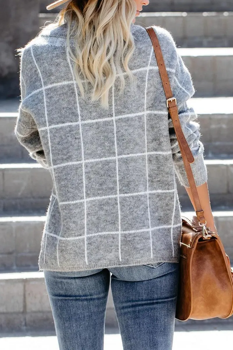 Turtleneck Plaid Casual Sweater