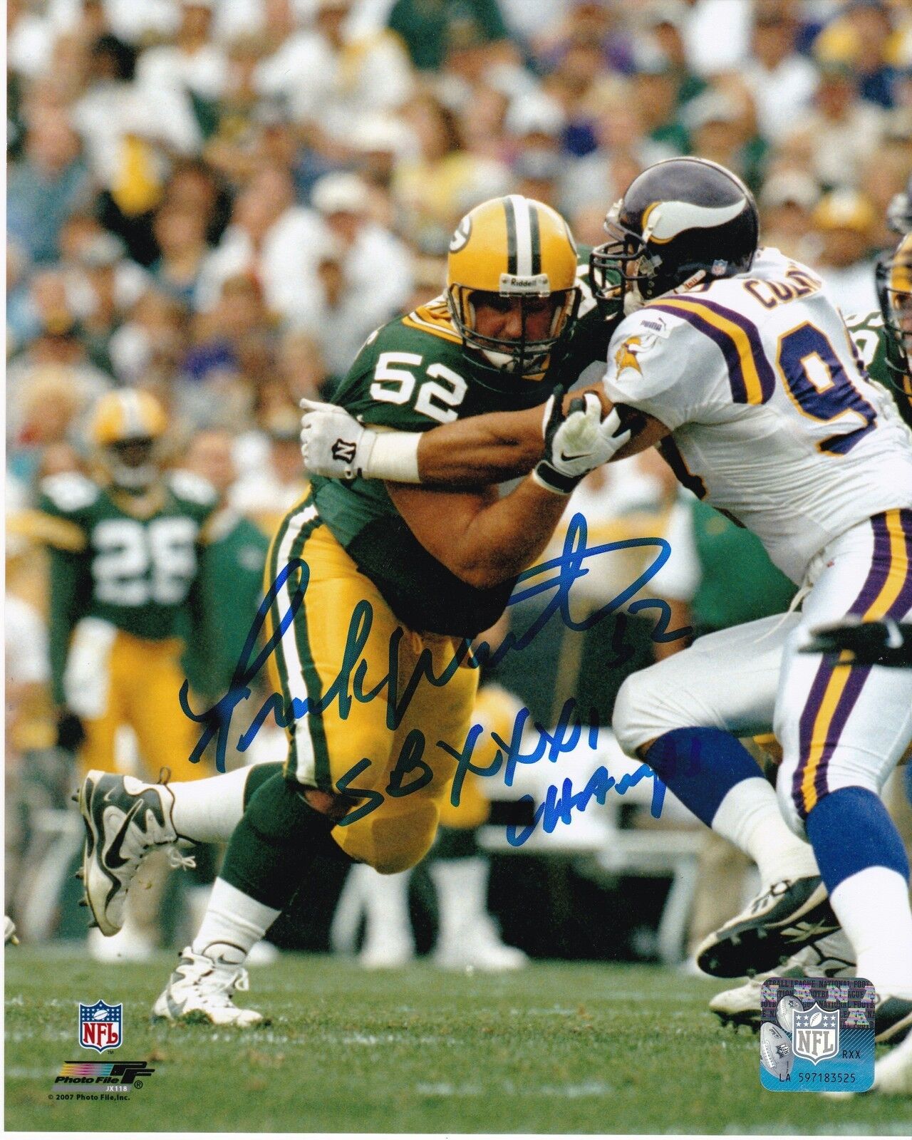 FRANK WINTERS GREEN BAY PACKERS SB XXXI CHAMPS ACTION SIGNED 8x10