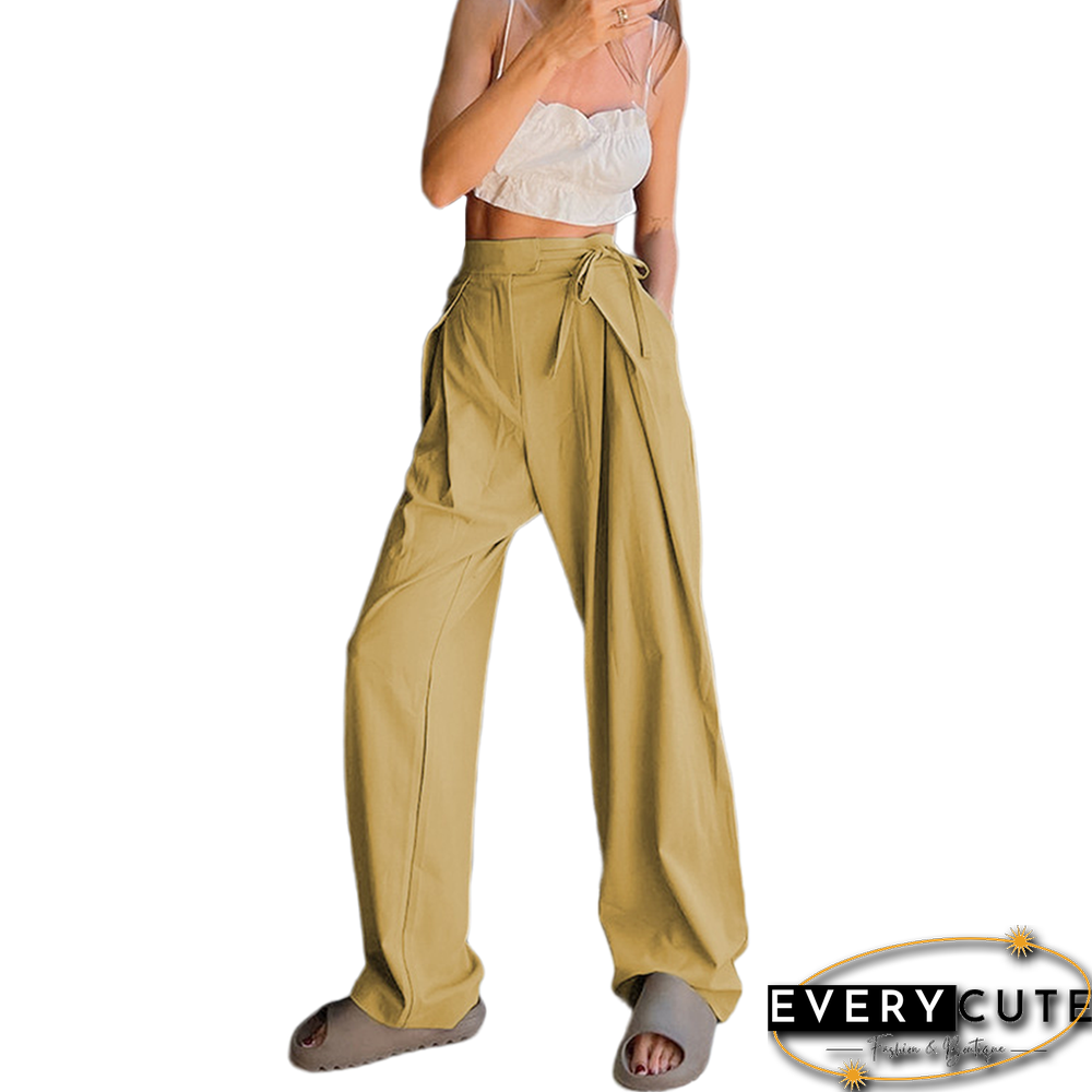 Khaki High Waist Pocket Wide Leg Pants