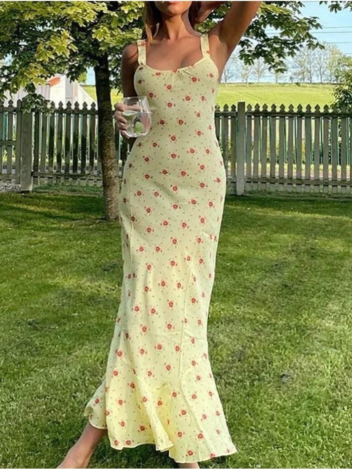Brownm Summer Floral Print Maxi Dress