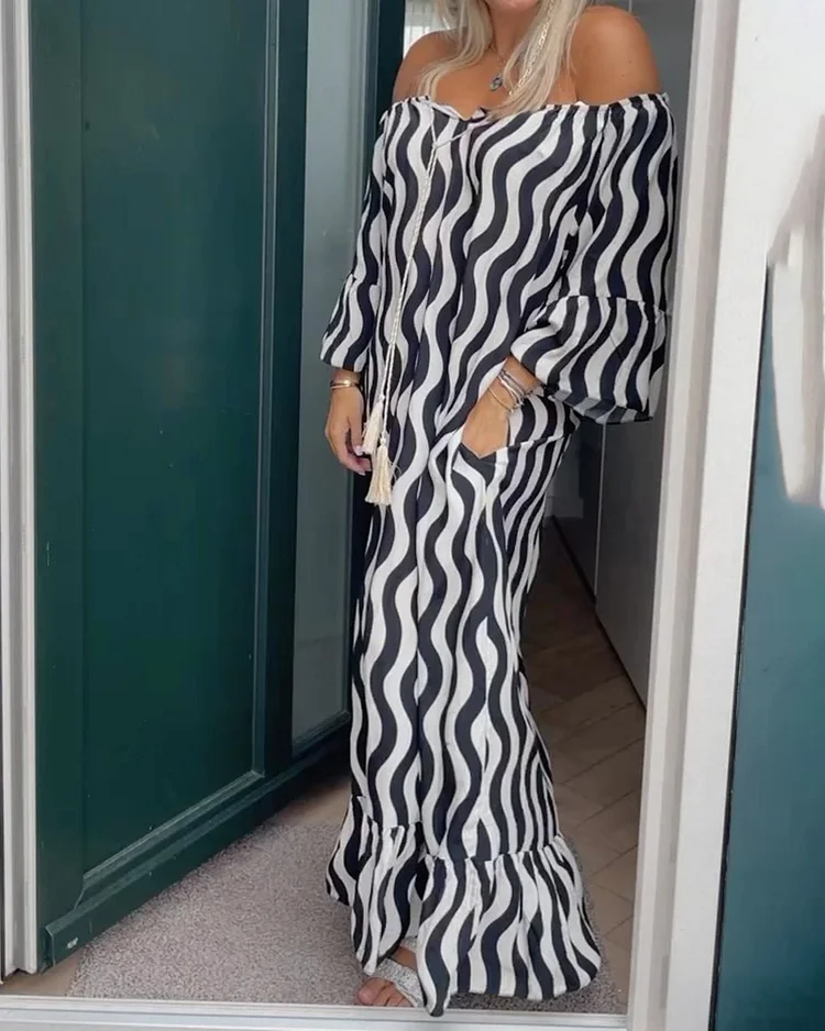 Strapless Striped Ruffle Dress