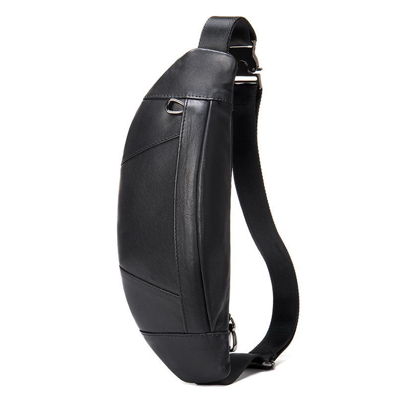 Soft Genuine Leather Adjustable Strap Earphone Jack Multi-Pocket Chest Bag