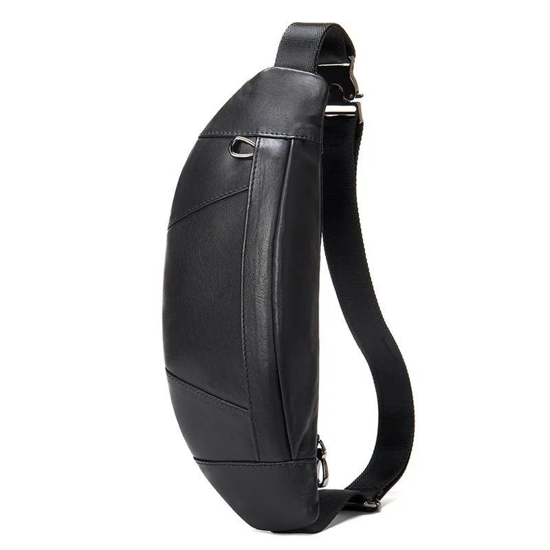 Soft Genuine Leather Adjustable Strap Earphone Jack Multi-Pocket Chest Bag