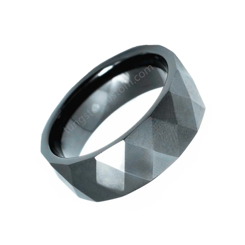 6MM 8MM Black Multi Faceted Tungsten Mens Wedding Rings