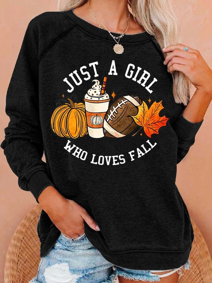 Women'S Casual Just A Girl Who Loves Fall Printed Long-Sleeved Sweatshirt socialshop