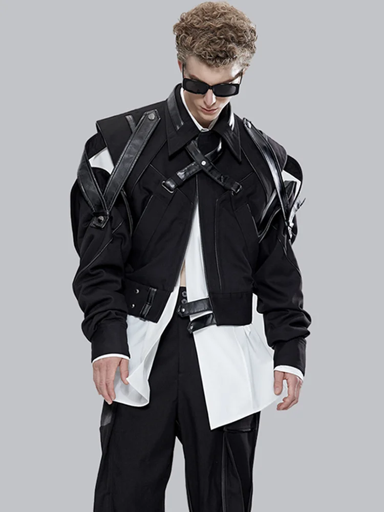Aonga Spring Autumn Short Patchwork Leather Jackets for Men Long Sleeve Runway Cool Luxury Designer Clothes Fashion 2022 aonga