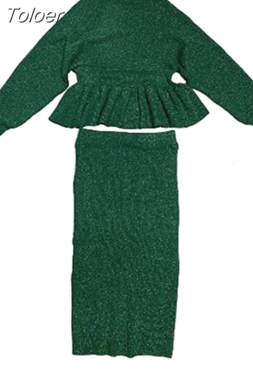 Toloer Temperament Outfits Fashion Korean 2 Piece Set for Women V-neck Ruffles Pullovers Tops Bodycon Skirts Suit Korean Chic Knit Sets