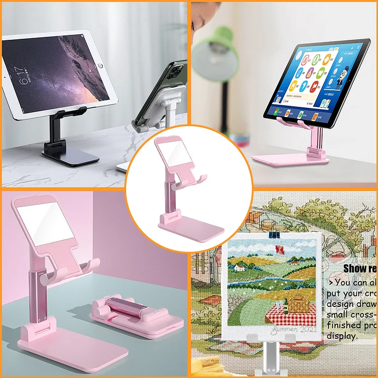 Adjustable Desk Phone Holder Folding Compatible with All Phones (Pink)