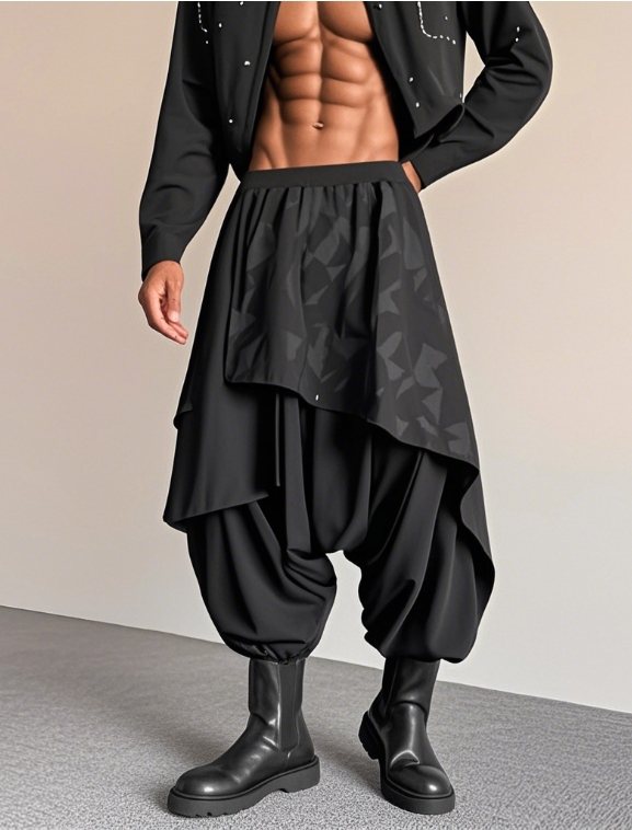 Men's Retro Casual Cotton and Linen Loose Pocket Culottes