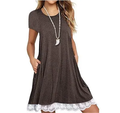 Lace Panel Round Neck Short Sleeve Dress