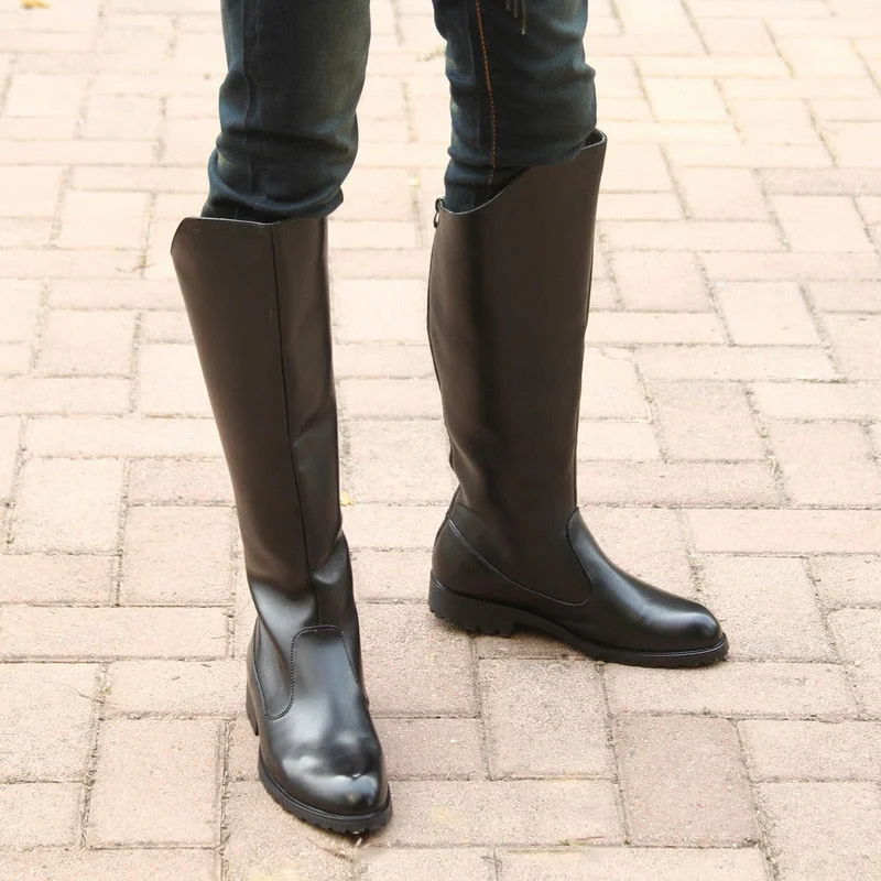 ZERO MORE Boots Men British Military Army Honour Guard Motorcycle Riding Equestrian Mens Boots Knee High Casual Zipper Cowboy