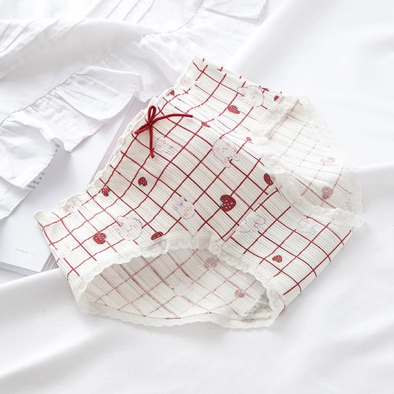 Women's Cotton Underwear Sexy Lace Panties Mid Waist Seamless Comfortable Briefs Fashion Bow Girl Underpants Female Lingerie