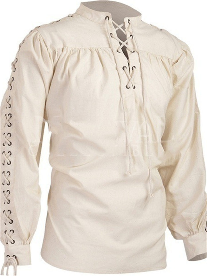 Men's Casual Standing Collar Long Sleeve Cotton Shirt Beige Black S M L XL 2XL 3XL 4XL 5XL | 168DEAL