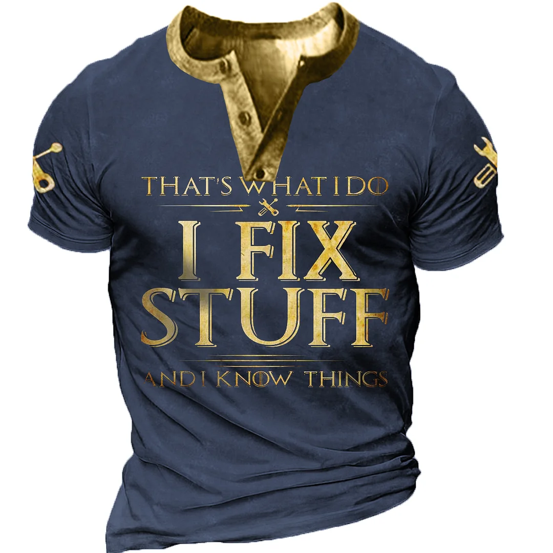Men'S Vintage Unbutton I FIX STUFF Short Sleeve T-Shirt