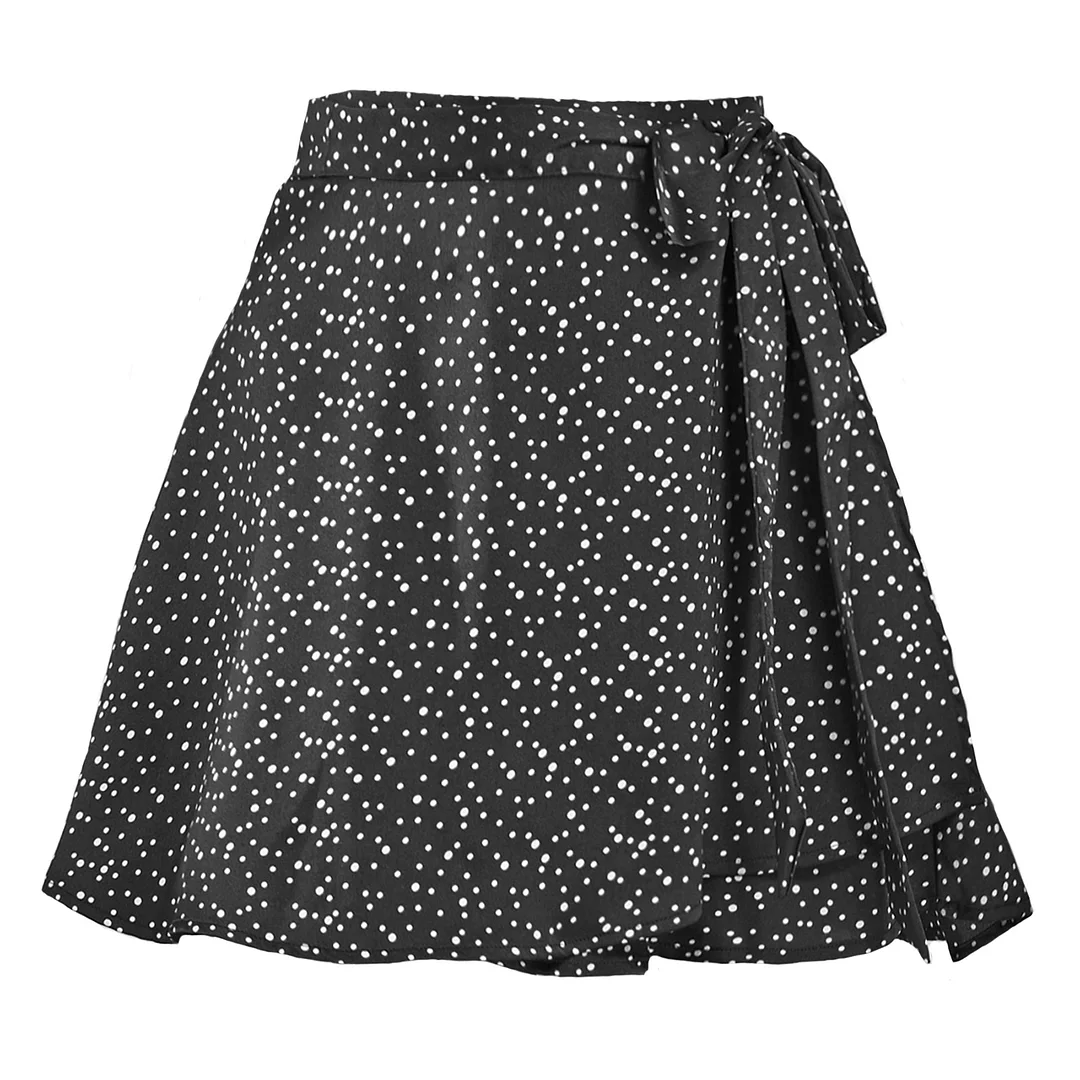 Uveng Solid High Waist Sweet Fashion Lace-up Chiffon Satin Wrap Skirt
