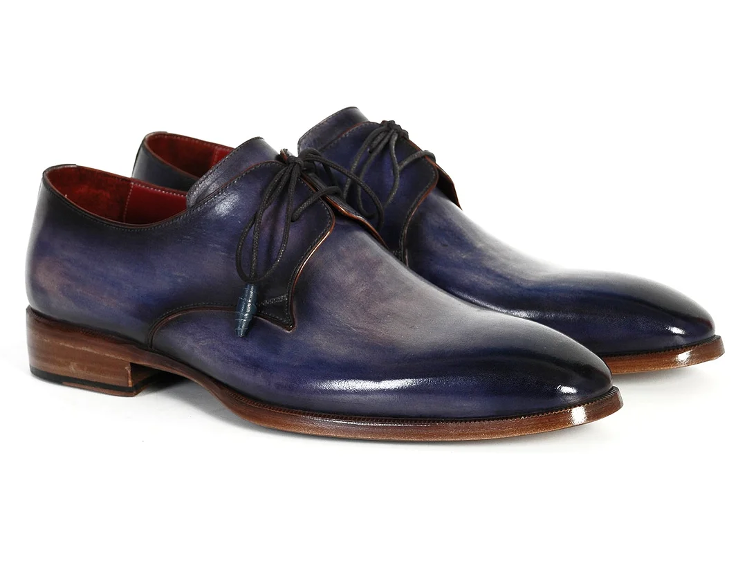 Men's Blue & Navy Hand-Painted Derby Shoes